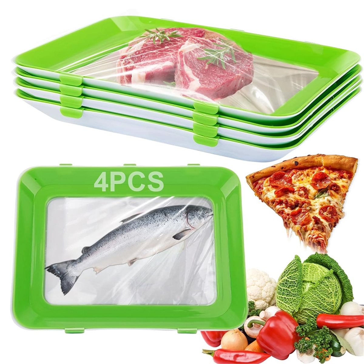 Food Storage Technology - ถาดเก็บอาหารแบบซ้อนกันได้ 4 ชิ้น พร้อมเทคโนโลยีถนอมอาหารด้วยสุญญากาศเพื่อความสดใหม่ที่ยาวนาน สีแดง