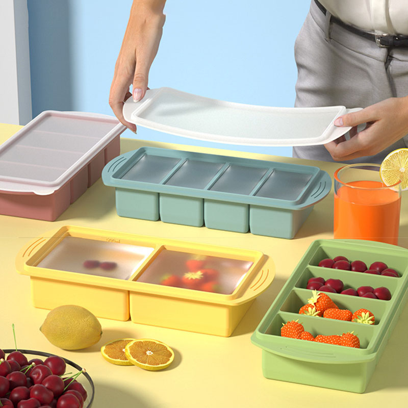Xl Food Storage Containers With Lids - ถาดซิลิโคนสำหรับแช่แข็งพร้อมฝาปิด สำหรับทำก้อนน้ำซุป ขนาด 2/4 ถ้วย ถาดน้ำแข็งขนาดใหญ่สำหรับเก็บน้ำซุป
