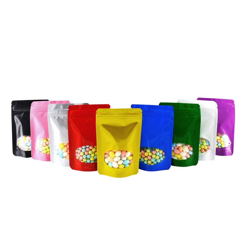 Ziploc Food Storage - 100 Pcs อลูมิเนียมฟอยล์ยืนขึ้นล็อคซิปกระเป๋าหน้าต่างที่ชัดเจนสำหรับขนมขบเคี้ยว Resealable กระเป๋าจัดส่งฟรี