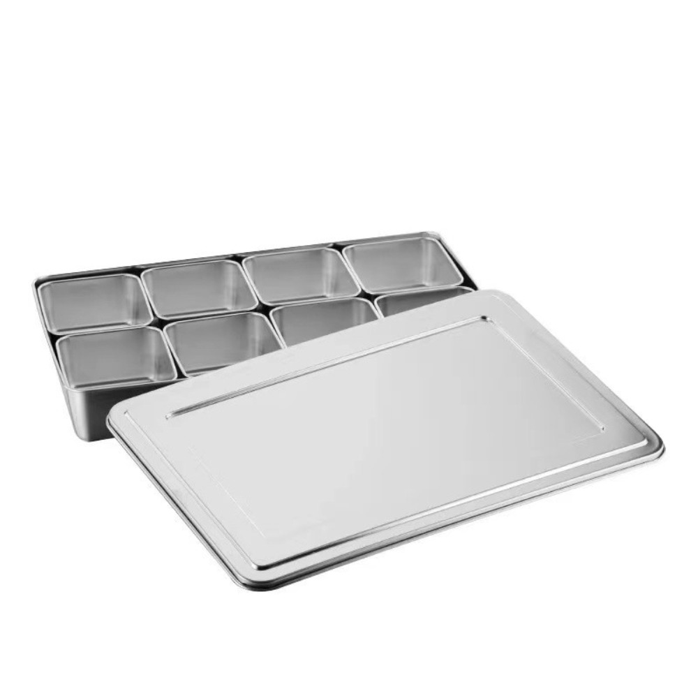 Food Storage And Preparation - กล่องเก็บเครื่องปรุงรสแบบ 6/8 ช่อง กล่องเตรียมอาหารสแตนเลสกันสนิม กล่องใส่ส่วนผสมขนมรูปทรงสี่เหลี่ยมทนทาน