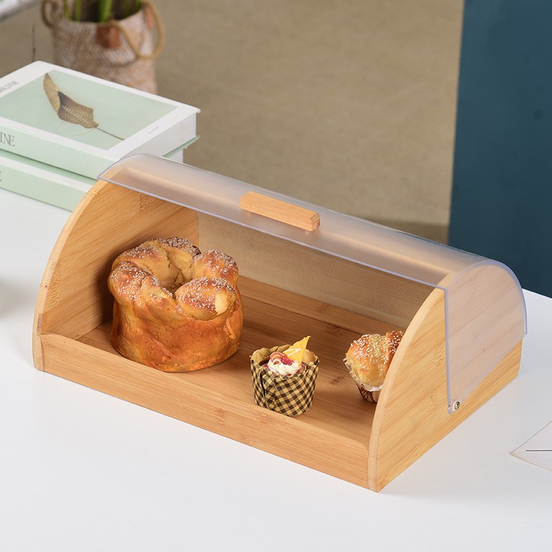 Food Storage Technology - กล่องเก็บขนมปังไม้ไผ่ทรงครึ่งวงกลม ฝาพลาสติก กล่องขนมปังไม้ไผ่สำหรับเทคโนโลยีการพิมพ์อาหาร