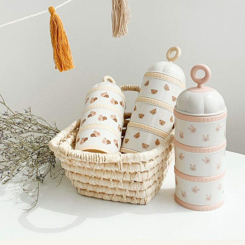 Food Storage 1 Year - หมีน่ารักกล่องนมผงอุปกรณ์เสริมอาหารเด็กทารกแรกเกิด 3 ชั้นแป้งนมคอนเทนเนอร์กล่องขวดนมแม่เด็ก