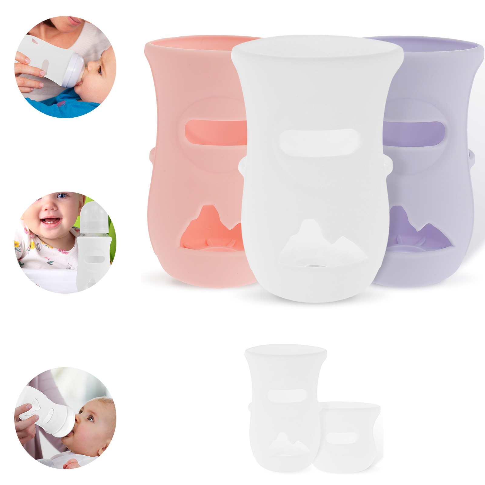 Food Storage 1 Year - แขนซิลิโคนซิลิโคนเด็กขวดแก้วฉนวนขวดใช้งานร่วมกับ AVENT แก้วขวดนมธรรมชาติ 4/8Oz