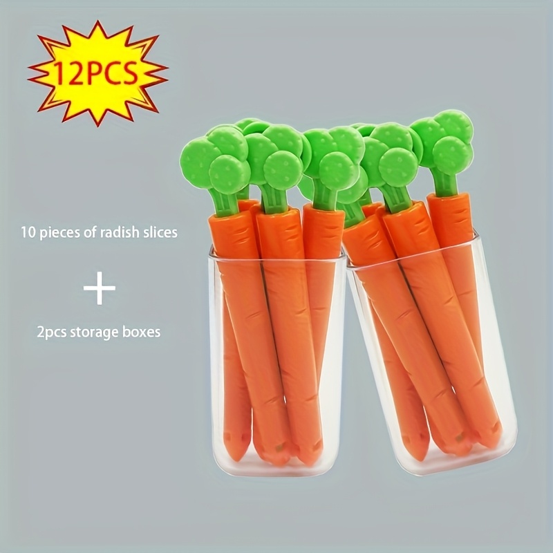 Food Storage Plastic Bag - คลิปหนีบอาหารแม่เหล็กรูปแครอท 12 ชิ้น, คลิปหนีบปิดผนึกแบบไม่สัมผัสอาหารสำหรับถุงขนม, ถุงพลาสติก และกระดาษทิชชู่ในครัว