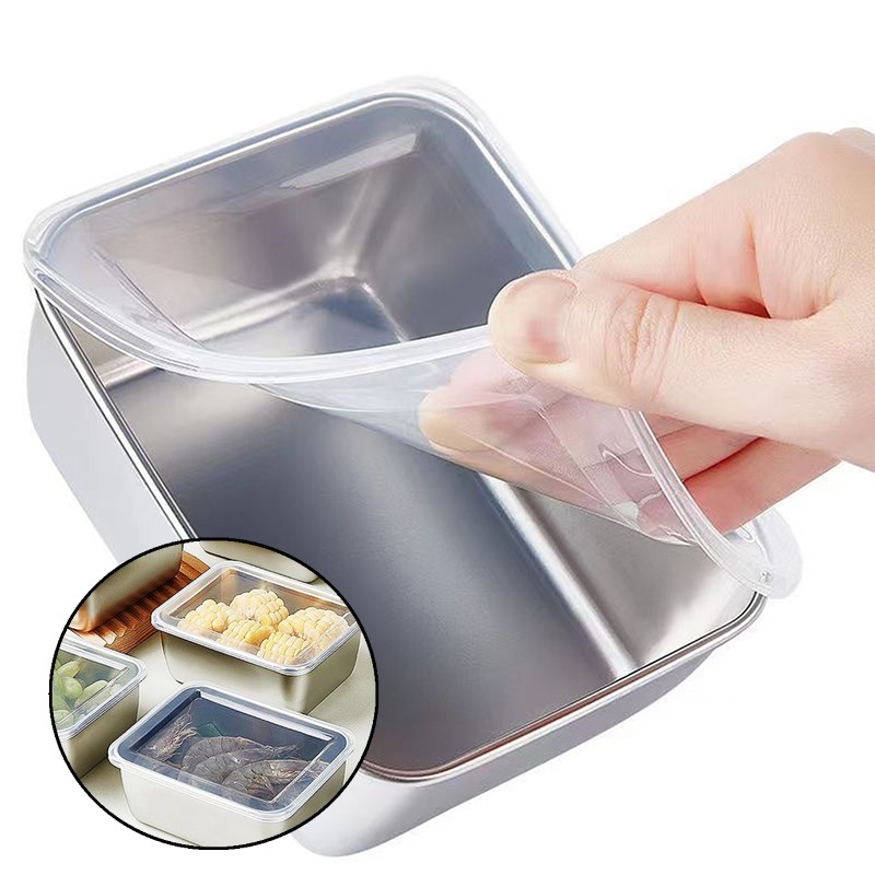 Food Storage And Preparation - กล่องเก็บอาหารสแตนเลส 1 ชิ้น พร้อมฝาพลาสติก สำหรับเตรียมอาหาร รักษาความสด