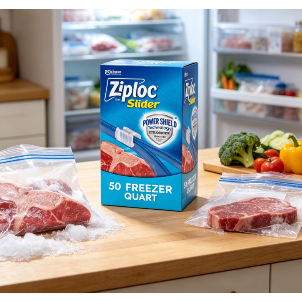 Food Storage Technology - ถุงแช่แข็งแบบมีซิปล็อคยี่ห้อ Ziploc, อุปกรณ์การเรียน, ถุงเก็บอาหารขนาดควอร์ตพร้อมเทคโนโลยี Power Shield,