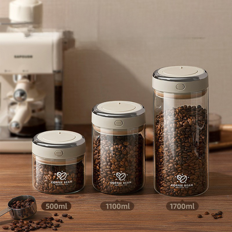 Food Storage Tank - ถังเก็บเมล็ดกาแฟสุญญากาศขนาด 500/1100/1700 มล. พร้อมวาล์ว CO2 ขวดแก้วเก็บอาหาร