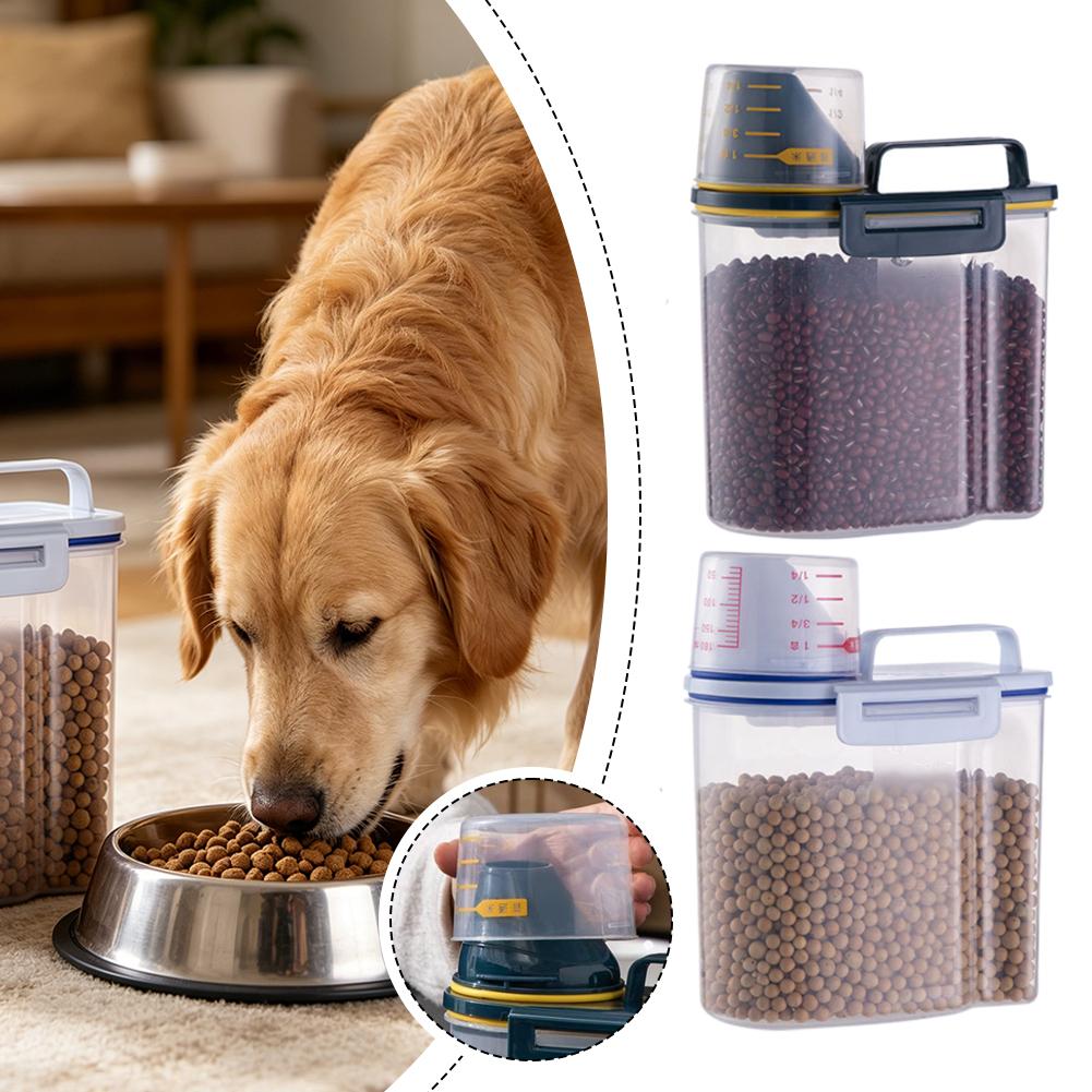 Food Storage Large - ภาชนะเก็บอาหารสัตว์เลี้ยงพลาสติกพร้อมถ้วยตวง ทนทาน ความจุขนาดใหญ่ ทำความสะอาดง่าย กล่องเก็บอาหารสัตว์เลี้ยงแบบแห้งและปิดสนิท