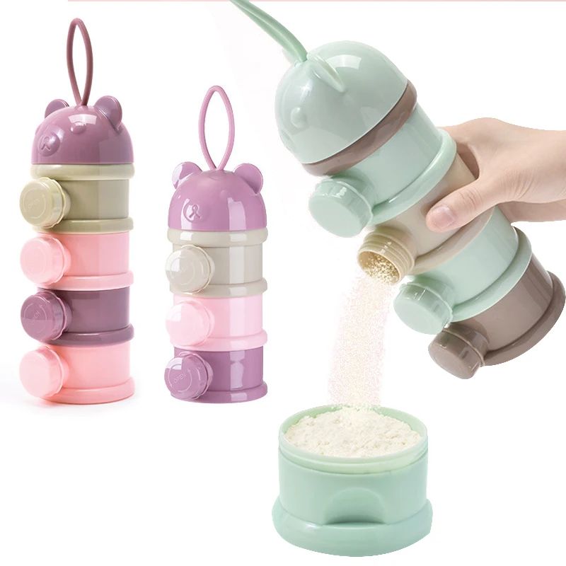 Food Storage 1 Year - กล่องเก็บอาหารเด็กแบบพกพา 3/4 ชั้น กล่องจ่ายอาหารหลายช่อง กล่องนมผงลายการ์ตูนสำหรับเด็กทารก กล่องใส่ขนมสำหรับเด็กวัยหัดเดิน