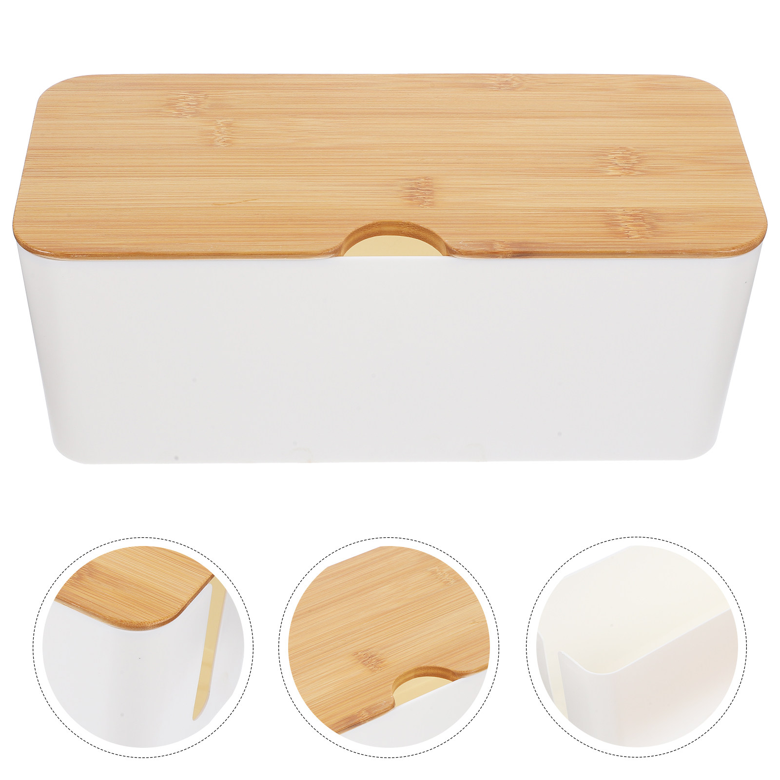 Food Storage Management - กล่องจัดการสายเคเบิล ที่เก็บสายไฟ ความจุขนาดใหญ่ ฝาปิดไม้ไผ่ ถอดประกอบได้ ทำความสะอาดง่าย