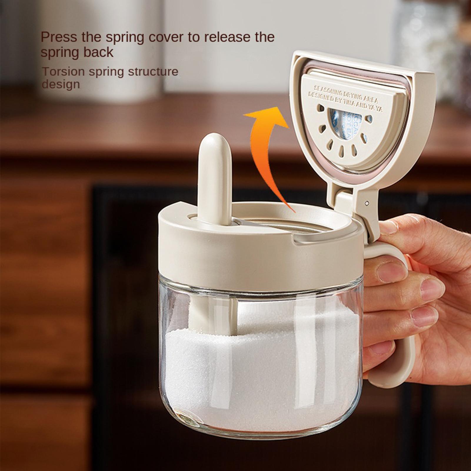 Food Storage Tank - โถใส่เครื่องปรุงรส ป้องกันการรั่วซึม พร้อมช้อน โถใส่เครื่องปรุงรสในครัวพร้อมฝาปิด สำหรับวางบนเคาน์เตอร์ครัว ตู้เก็บของในบ้าน
