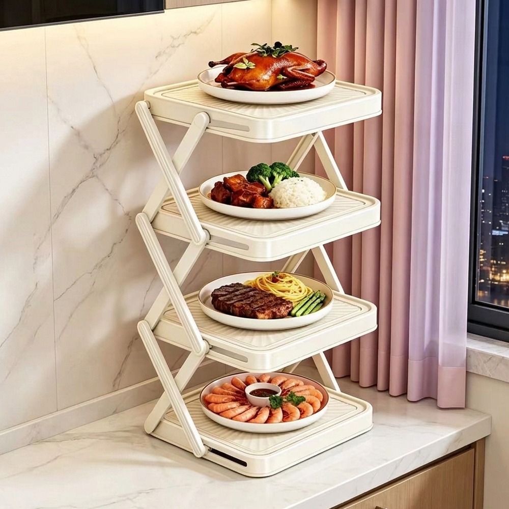 Food Storage And Preparation - ชั้นวางจานเตรียมอาหาร 3/4 ชั้น ขนาดใหญ่ ประหยัดพื้นที่ ที่เก็บอาหารแบบพลาสติก